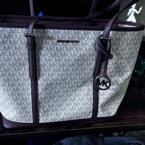 Michael Kors Cream and Purple Tote Bag